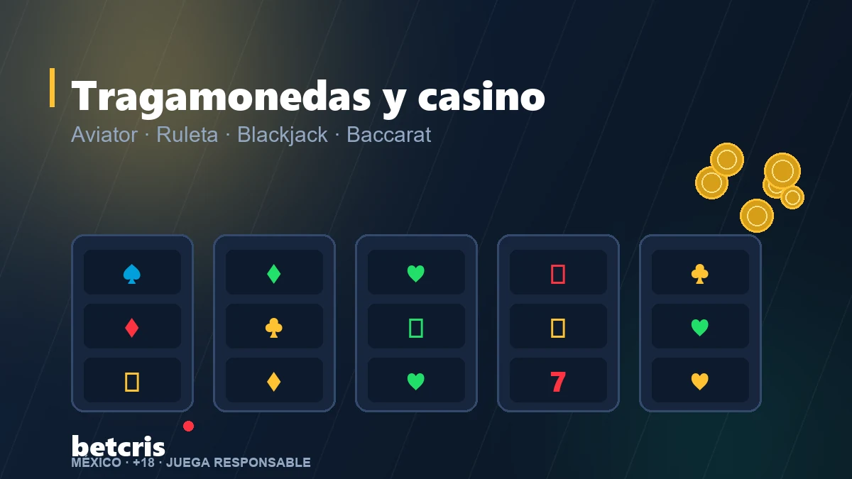 Sección de tragamonedas del casino de Betcris México con los juegos confirmados en el código de la página en agosto de 2026