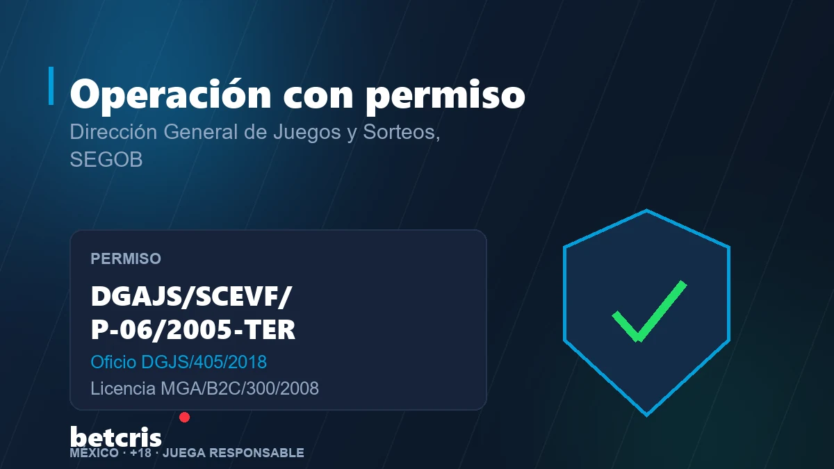 Permiso DGAJS/SCEVF/P-06/2005-TER y licencia MGA bajo los que opera Betcris en México